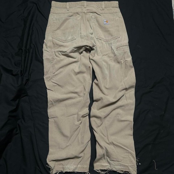 Carhartt tan carpenter pants with re-worked distressed hem - Picture 3 of 6